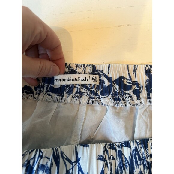 Abercrombie & Fitch Womans XLP Poplin Tiered Maxi Floral Cotton White Blue Skirt - Picture 2 of 4